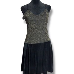 Promod Black w/ Gold Sparkle Top Sleeveless Adjustable Straps Velvet Mini Dress